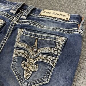 Rock Revival Ligeia Jeans Womens 30 Boot Cut Stretch Denim Rhinestone Western